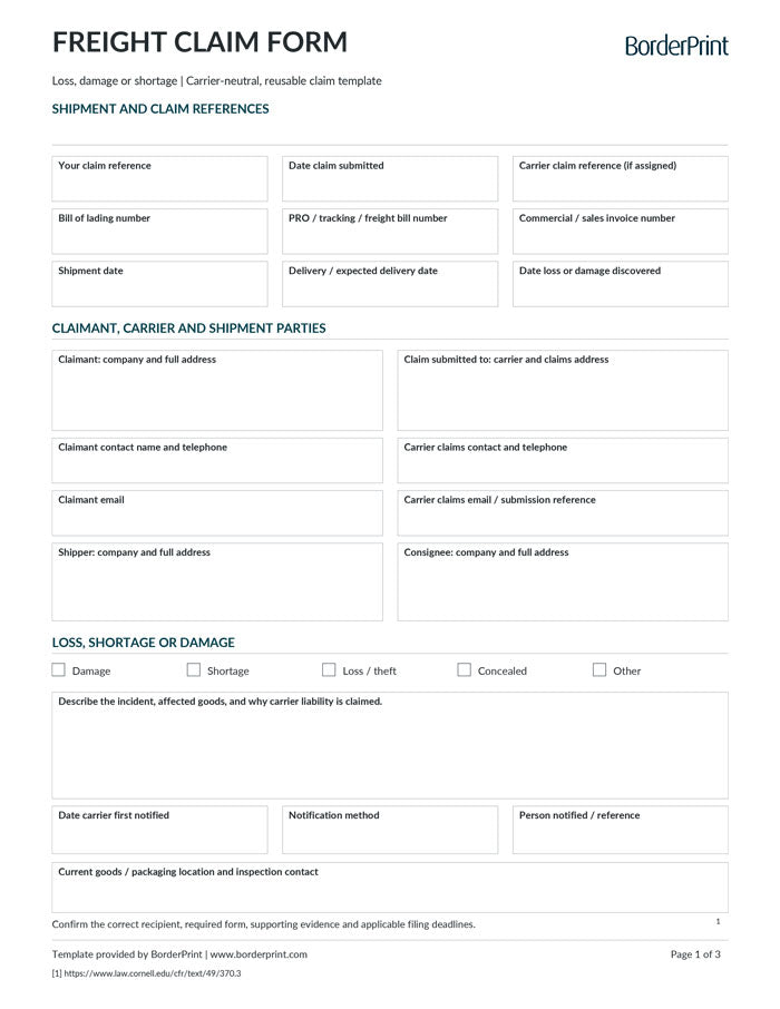Freight Claim Form (Fillable Auto-Calculating PDF)