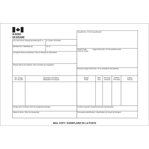 A8A(B) In-Bond Cargo Control Document (Blank) - BorderPrint