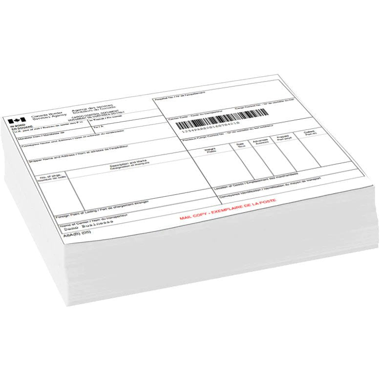 A8A(B) In-Bond Cargo Control Document (Pre-Printed) - BorderPrint