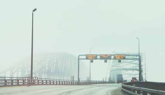 Foggy bridge on a Canada-US border freight corridor