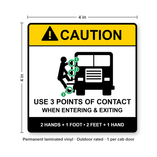 3 Points of Contact truck decal, 4 x 4 inch CAUTION safety label for cab doors