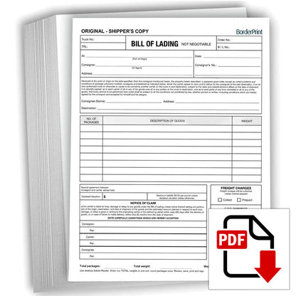 Bill of Lading (Fillable Auto-Calculating 3-Page PDF)