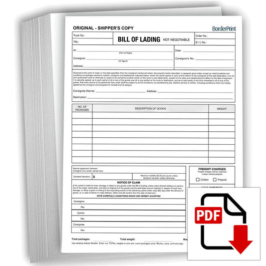 Bill of Lading (Fillable Auto-Calculating 3-Page PDF)