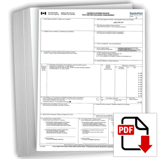 Canada Customs Invoice (CCI) (Fillable Auto-Calculating PDF)