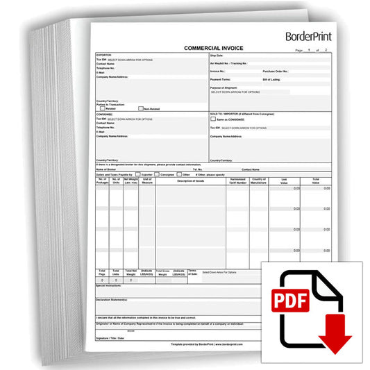 Commercial Invoice (Fillable Auto-Calculating PDF)