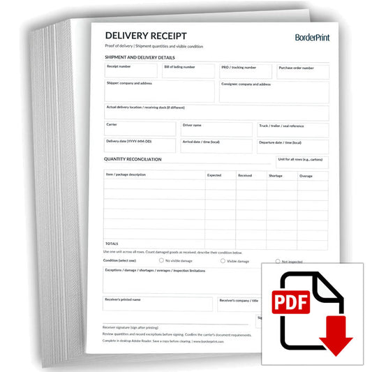Delivery Receipt / Proof of Delivery Form (Fillable Auto-Calculating PDF)