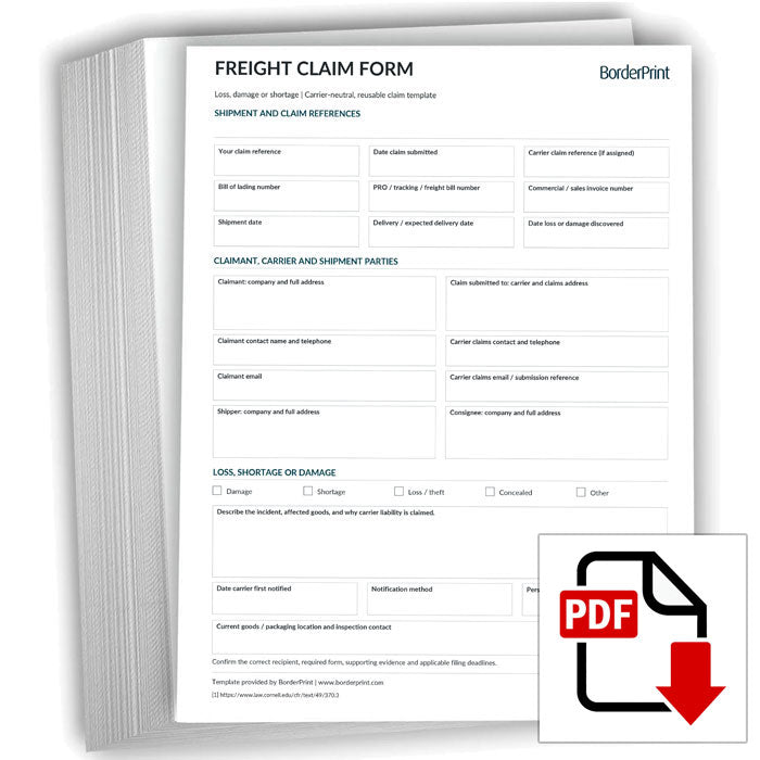 Freight Claim Form (Fillable Auto-Calculating PDF)