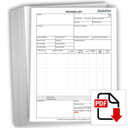 Packing List (Fillable Auto-Calculating PDF)