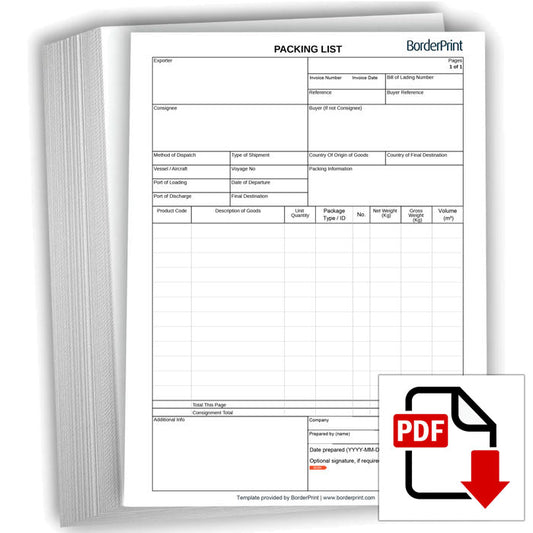 Packing List (Fillable Auto-Calculating PDF)