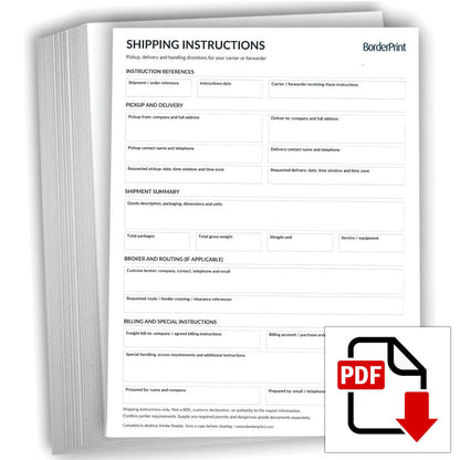 Shipping Instructions Form (Fillable PDF)