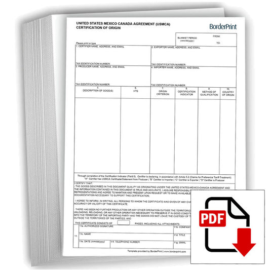 USMCA / CUSMA Certificate of Origin (Fillable Digital PDF)