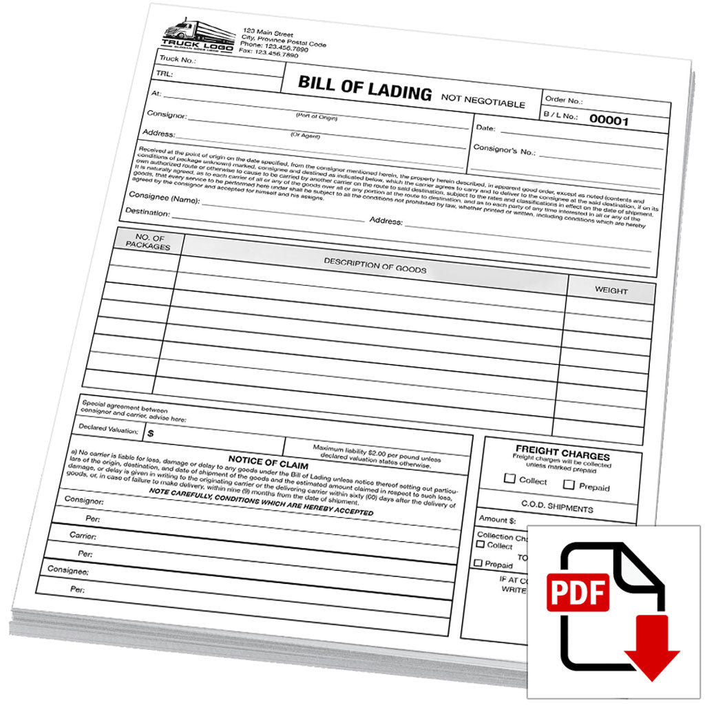 Bill of Lading (BOL) (Custom Branded 3-Part Digital Download)