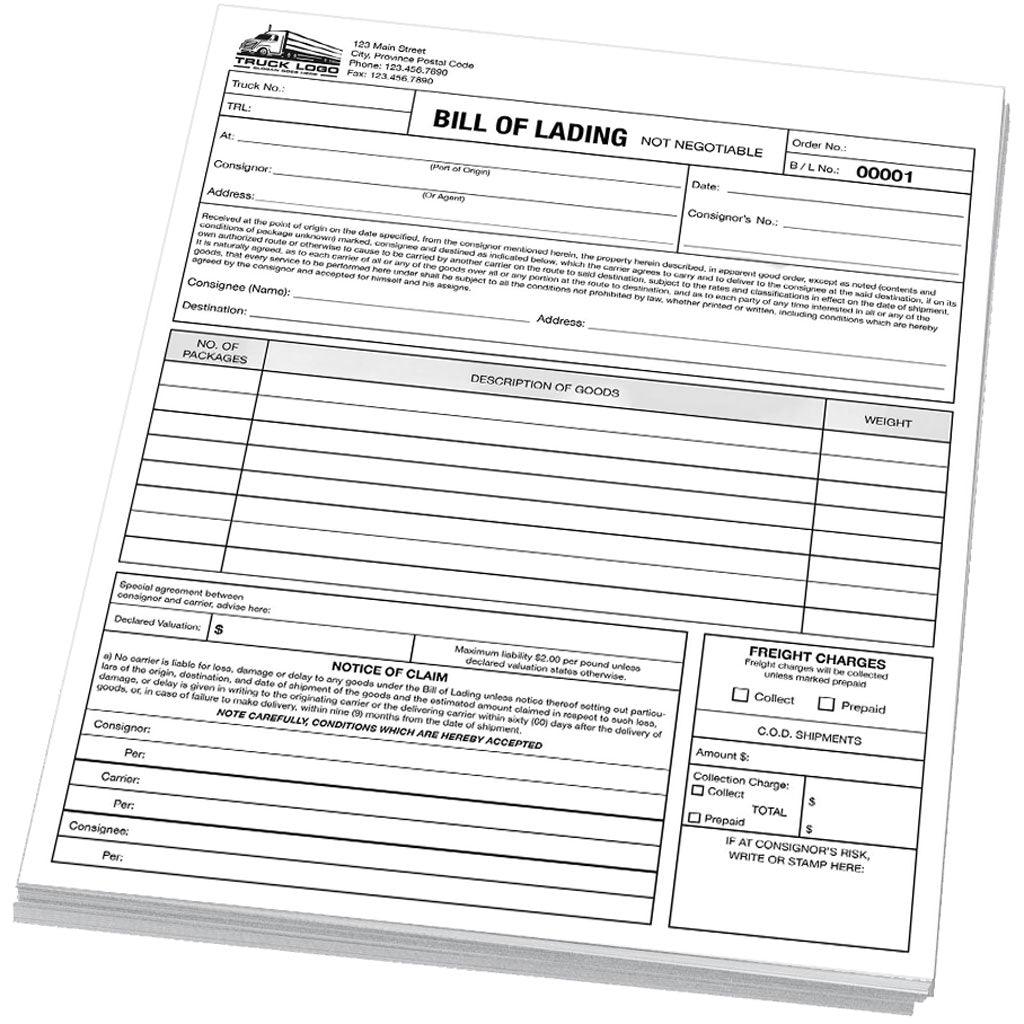 Bill of Lading (BOL) (Custom Branded 3-Part Paper)