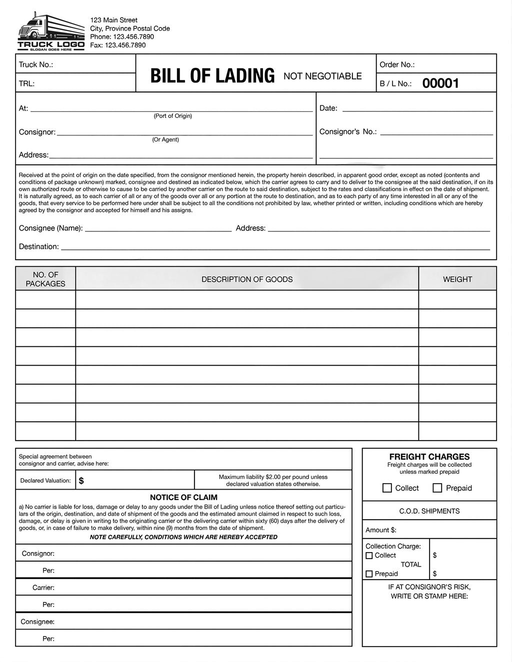 Bill of Lading (BOL) (Custom Branded 3-Part Digital Download)