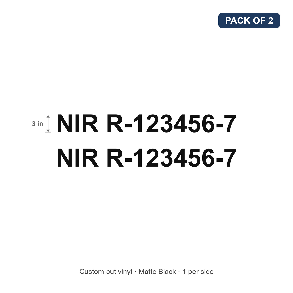 Quebec NIR number truck decals, 3 inch matte black Arial Bold vinyl, pack of 2
