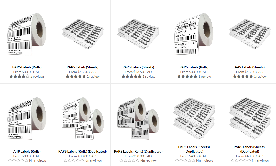 Pars Label Example BorderPrint | PARS, PAPS Labels, A49, A8A, CSA Cards, NCAP Sheets