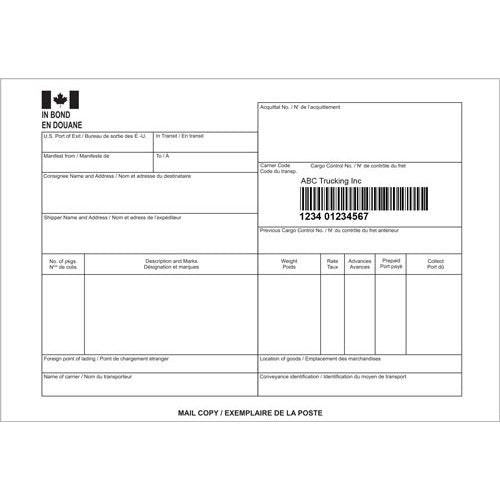 Order A8A(B) InBond Cargo Control Documents (with PARS Labels