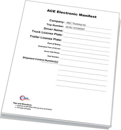 ACE Manifest Lead Sheets - BorderPrint