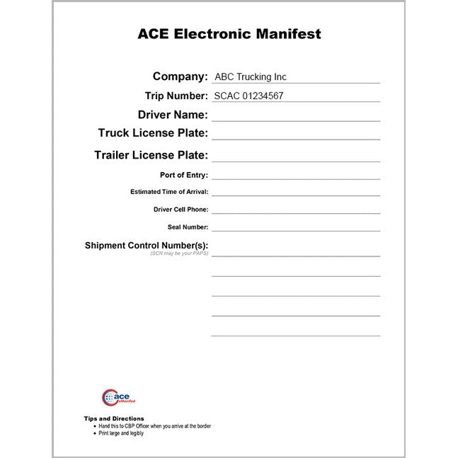 ACE Manifest Lead Sheets - BorderPrint