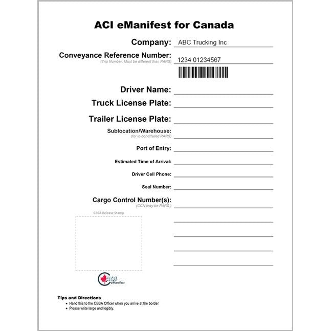 ACI eManifest Lead Sheets - BorderPrint